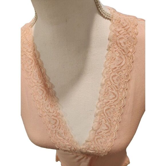 Vintage 90s Express Pink Short Sleeve Lace Shirt S Barbie V Neck Tie Back - Picture 3 of 7